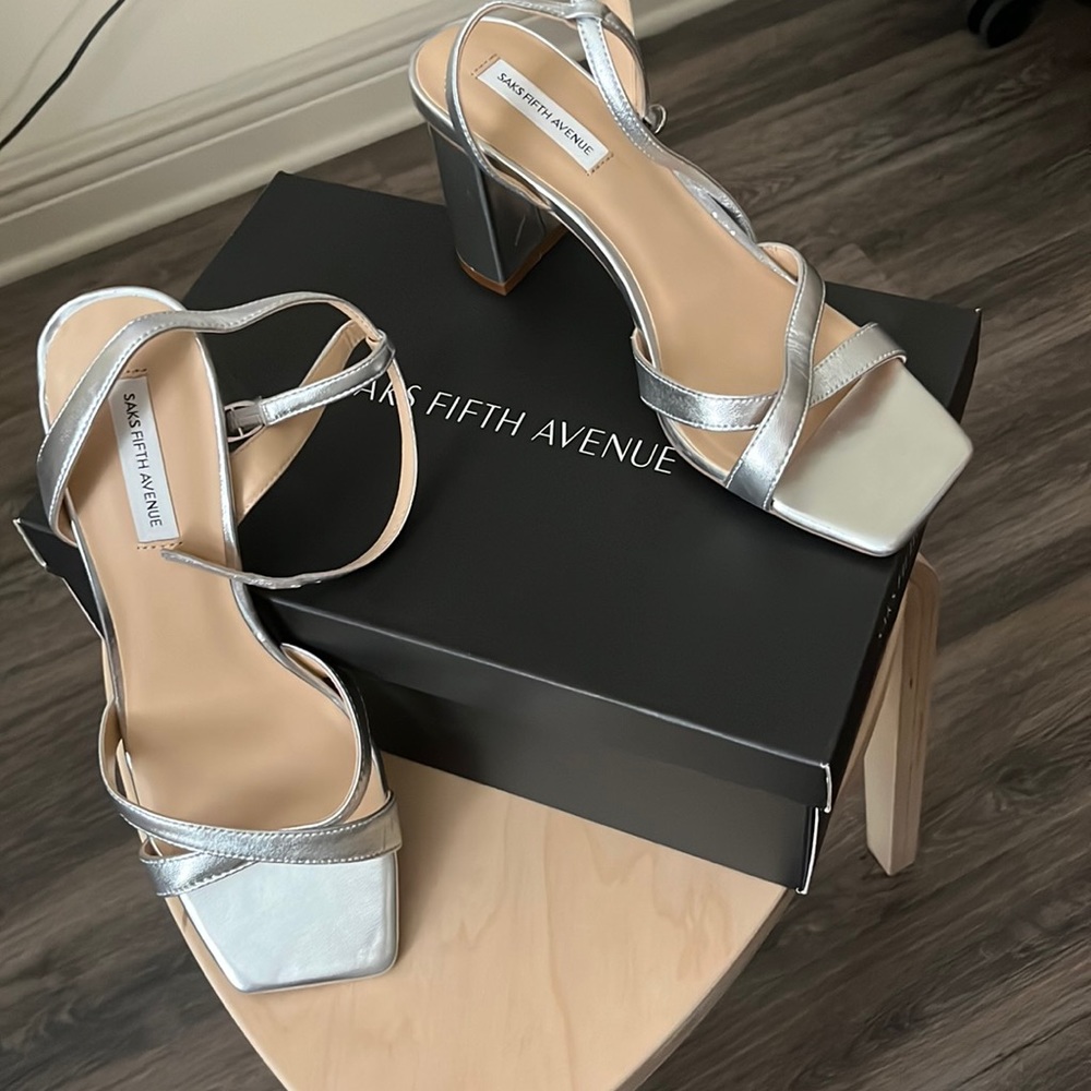 Silver 2 piece cross strap wedge heel
